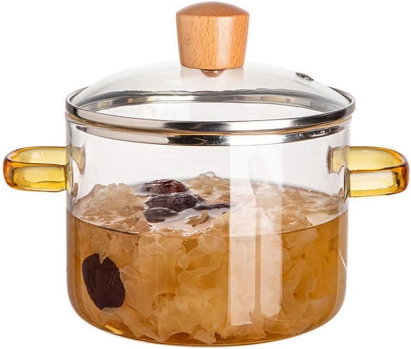 Miecux Glass Saucepan, 1.5L/54OZ Heat-resistant Glass Cooking Pot, Glass Stovetop Pot and Pan with Lid, Cookware Set Cooktop Safe for Pasta Noodle, Soup, Milk, Baby Food (1500ML/54OZ) - Image 1